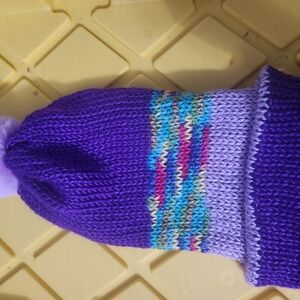 New! Hand Knitted Purple Knit Women's Hat with Multicolor Stripes